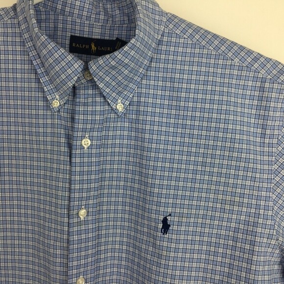 Ralph Lauren Men 17 1/2 Dress Shirt Long Sleeve Blue Windowpane Check - Picture 2 of 7
